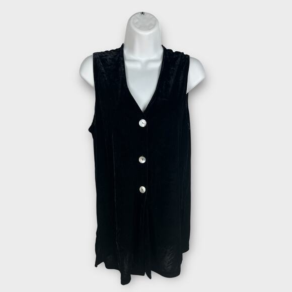Impressions of California black crushed velvet longline vest shell buttons Small - Picture 1 of 8
